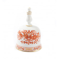 Tischglocke, Indische Korallenrot-Malerei, rot, Goldpunkte, Goldrand, H 11 cm