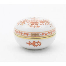 Dose, Indische Korallenrot-Malerei, rot, Goldpunkte, Goldrand, ø 7,5 cm