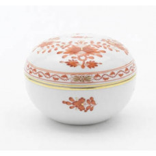 Dose, Indische Korallenrot-Malerei, rot, Goldpunkte, Goldrand, ø 9 cm