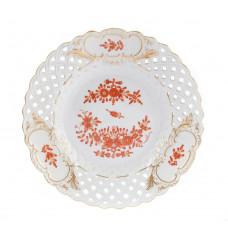 Teller m.H., Ind.Korallenrot-Malerei,rot,Goldpunkte,Schilderornam.goldstaff.,Goldr.,