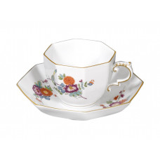 Tasse m.U. achteckig, Indische Vogel- und Blumenmalerei,bunt mit Kupferfarben,Goldrand, V 0,15 l