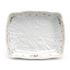 Beilageschale viereckig, Indische Blumenzweige, gestreute Blümchen, Goldkante, Goldrand, L 26,5 cm