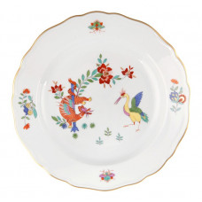 Teller, Chinesischer Drache und Storch, bunt mit Kupferfarben, Goldrand, ø 18 cm