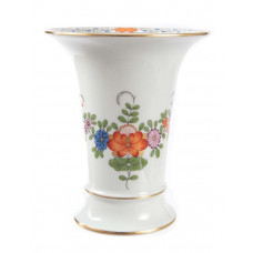 Vase, Indische Blumenmalerei, zweiteilig, bunt mit Kupferfarben, Goldrand, H 14 cm