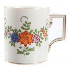 Kaffeebecher, Indische Blumenmalerei, zweiteilig, bunt mit Kupferfarben, Goldrand, V 0,25 l
