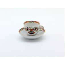 Kaffeetasse m.U., Ganz altes Tischchenmuster,1Partie,reiche Spiralk.bunt m.Kpff.Goldrand, V 0,20 l