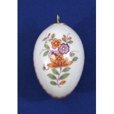 Miniatur-Ei, Ganz altes reiches Tischchenmuster,m.Spiralkte.bunt m.Kpff.weißer Rand, H 4,5 cm