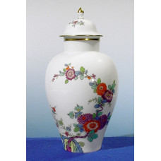 Vase, Alte ind.Blumen-u.Kranichmal.61,o.Reiher u.Kran.bunt m.Kpferf.Goldrand, H 24,5 cm