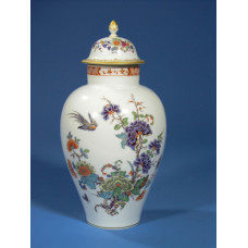 Vase, Reiche Blumen-u.Insektenmal.m.Sonnenkte.bunt m.Kpff.Goldkte.22,Goldrd., H 24,5 cm