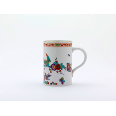 Krug, Chines.Blumen-u.Fabeltiermalerei m.Kante,Goldrand und Goldstaffage, H 15 cm