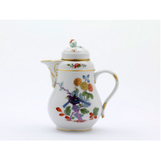 Kaffeekanne, Zwei Vögel a.Stamm u.Chrysanthemen,bunt m.Kpff.,Golddek.entspr.d.Art., 0,8 l
