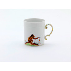 Kaffeebecher Sulkowski, Affen nach Löwenfink auf Terasse, ind. Blümch., bunt, Sondersignet, V 0 l