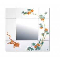 Spiegel, Roter Löwe, weißer Rand, 40x40 cm