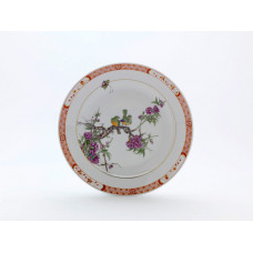 Teller m.H., Vogelpaar a.Ast n.Wache,reiche Sonnenkante,bunt m.Kpff.Goldfd.weiß.Rd., ø 25 cm