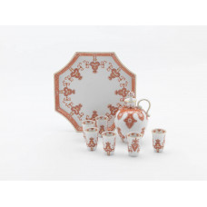 Platte,achteckig, Stil.Bl&uuml;ten-,Blatt-,u.Rankenmotiv m.reicher Kante,rot u.gold,Goldfaden, L 21 cm