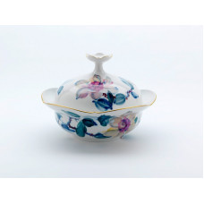 Sch&uuml;ssel m.D., Blumenmalerei,kombiniert Unterglasur,kobaltblau u.Aufglasurm.,Goldrand, V 1,00 l