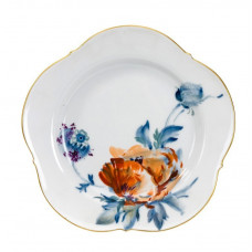 Teller, Blumenmalerei,kombiniert Unterglasur,kobaltblau u.Aufglasurm.,Goldrand, ø 21 cm