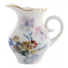 Milchkännchen, Blumenmalerei,kombiniert Unterglasur,kobaltblau u.Aufglasurm.,Goldrand, V 0,08 l