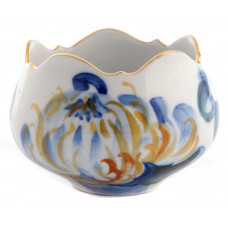 Zuckerschale, Blumenmalerei,kombiniert Unterglasur,kobaltblau u.Aufglasurm.,Goldrand, ø 7 cm