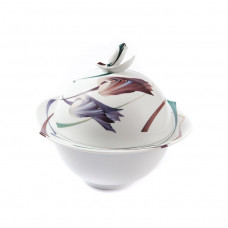 Dose, Tulpe und Mohn, bunt, weißer Rand, H 15,5 cm