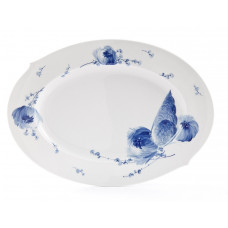 Platte, oval, Bl&uuml;tenzauber, kobaltblau, wei&szlig;er Rand, L 39 cm