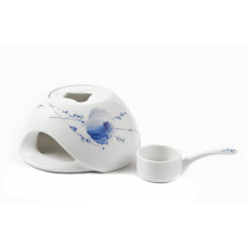 Stövchen Wellenspiel, Blütenzauber, kobaltblau, weißer Rand, ø 16 cm