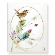 Wandplatte, Vogelmotive nach Gruber, bunt  Goldrand, 15 x 18 cm