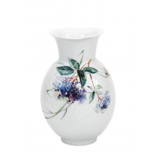 Vase mit Relief, Waldflora mit Insekten, reich, bunt, weißer Rand, H 20,5 cm