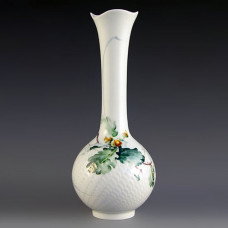 Vase mit Relief, Waldflora mit Insekten, reich, bunt, weißer Rand, H 33 cm
