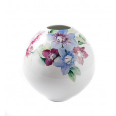 Vase, Blumenmotive nach Herten, bunt, weißer Rand, H 20,4 cm