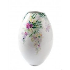 Vase, Blumenmotive nach Herten, bunt, weißer Rand, H 31 cm