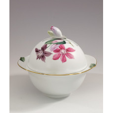 Dose, Blumenmotive nach Herten, bunt, Goldrand, H 15,5 cm