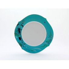 Platzteller, Festlicher Ball, Federarbeit, t&uuml;rkisblau glasiert, Goldrand, &oslash; 32,5 cm