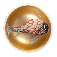 Schale, Goldfisch, rot u. schwarz, Goldfond, L 12 cm