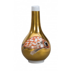 Vase, Goldfisch, rot u. schwarz, Goldfond, H 16 cm
