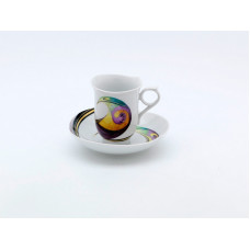 Kaffeetasse m.U., Aqua, bunt und gold, weißer Rand, V 0,18 l