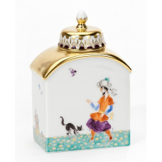Teedose, Motive aus 1001-Nacht, grafische, Goldrand, H 9,5 cm