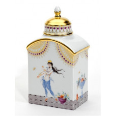 Teedose, Motive aus 1001-Nacht, grafische, Goldrand, H 14 cm