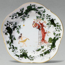 Teller, Jägerlatein,kombiniert Unterglasur,grün und Aufglasur,bunt,Goldrand, ø 17 cm