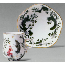 Mokkatasse m.U., Jägerlatein,kombiniert Unterglasur,grün und Aufglasur,bunt,Goldrand,