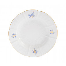 Teller, flach, Paradiesvogel auf Weinranken,blau und Gold,Goldrand, 20 cm