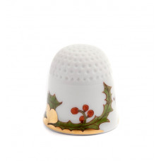 Fingerhut, Stechpalme, Federzeichnung rot, grün u. Gold, Goldflächen, weißer Rand, 2,5 cm