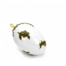 Miniatur-Ei, Stechpalme, Federzeichnung rot, gr&uuml;n u. Gold, Goldfl&auml;chen, wei&szlig;er Rand, H 4,5 cm