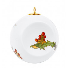 Kugel, Stechpalme, Federzeichnung rot, grün u. Gold, Goldflächen, weißer Rand, H 5 cm