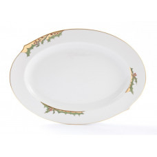 Platte, oval, Stechpalme, bunt und gold, Goldrand (Relief auf Untertasse vergoldet), L 39 cm