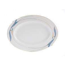 Platte, oval, Wasserv&ouml;gel, t&uuml;rkis, Goldrand, L 35 cm