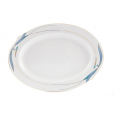 Platte, oval, Wasserv&ouml;gel, t&uuml;rkis, Goldrand, L 39 cm