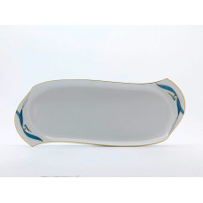 Platte, eckig, Wasserv&ouml;gel, t&uuml;rkis, Goldrand, L 43 cm