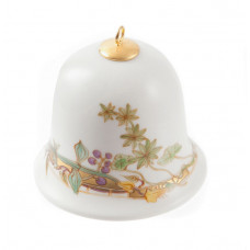 Miniatur-Glocke, Florale Ranke, bunt und gold, wei&szlig;er Rand, H 5 cm
