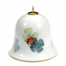 Miniatur-Glocke, Klee mit Gl&uuml;cksk&auml;fer, bunt, Goldrand (ohne Henkelstaffage), H 5 cm